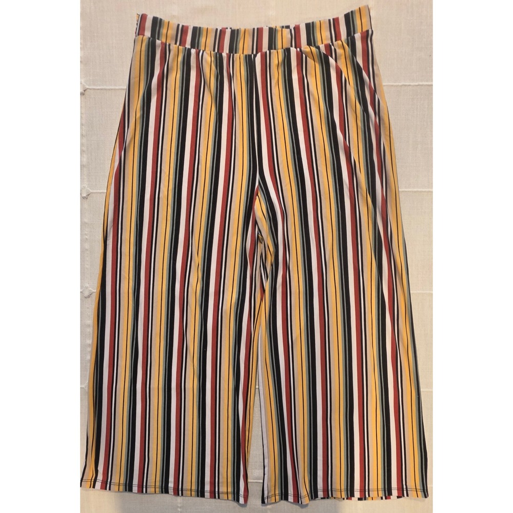 Bobbie Brooks Womens Multi Color Vertical Stripe Wide Leg Culotte Pants Large